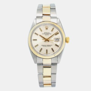 Rolex Cream Stainless Steel Oyster Perpetual Date 1501 Automatic Women's Wristwatch 34mm
