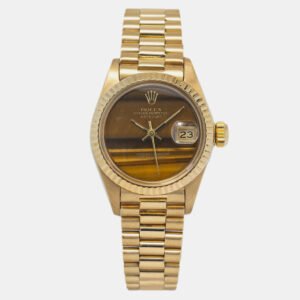 Rolex Brown Tiger Eye Yellow Gold Datejust 69178 Automatic Women's Wristwatch 26mm