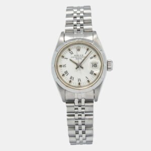 Rolex Oyster Perpetual Date 69190 Automatic White Stainless Steel Women's Wristwatch 26mm