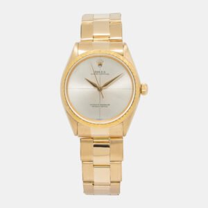 Rolex Oyster Perpetual 1009 Manual Winding Champagne 18k Yellow Gold Women's Wristwatch 34 mm