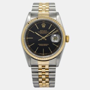 Rolex Datejust 16233 Automatic Black 18k Yellow Gold Stainless Steel Women's Wristwatch 36 mm
