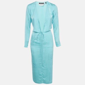 ROTATE BIRGER CHRISTENSEN Blue Textured Jacquard Wrap Top and Skirt Set S