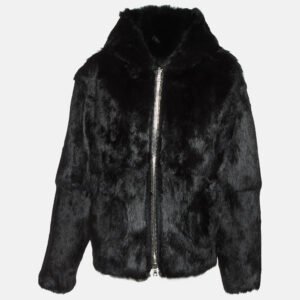 RtA Black Real Fur Zip-Up Hoodie L