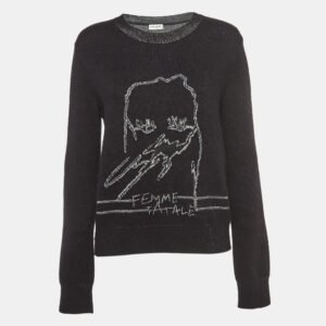 Saint Laurent Black/Metallic Femme Fatale Wool Blend Sweater L