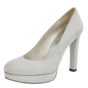 Stuart Weitzman Metallic Silver Glitter Platform Pumps Size 38.5