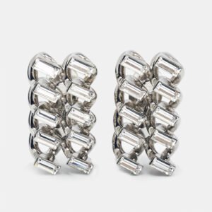 Saint Laurent  Chain Link Crystal Silver Tone Clip On Earrings