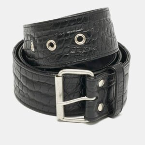 Saint Laurent Black Croc Embossed Leather Buckle Belt 85CM
