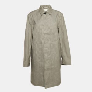 Saint Laurent Grey Micro Houndstooth Cotton Mid-Length Coat XL