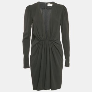 Saint Laurent Black Crepe Plunging Neck Mini Dress M