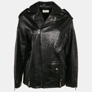 saint laurent black leather zip-up jacket s