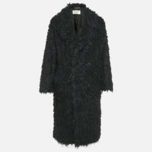 saint laurent paris black faux fur double breasted coat s