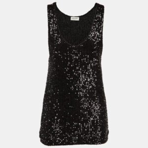 Saint Laurent Paris Black Sequinned Tank Top M