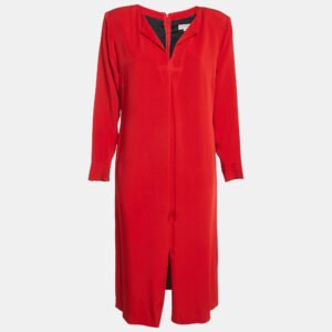 Yves Saint Laurent Vintage Red Crepe Midi Dress L