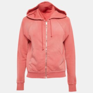 Saint Laurent Pink Cotton Knit Distressed Hooded Jacket XS