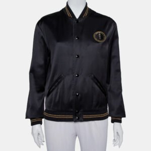 Saint Laurent Paris Black Satin Lurex Trim Detail Button Front Jacket L