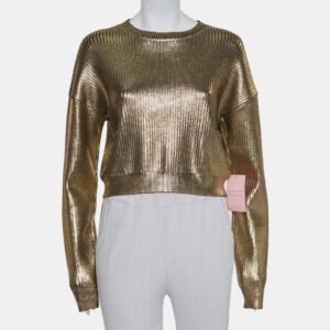 Saint Laurent Paris Gold Rib Knit Sweater S