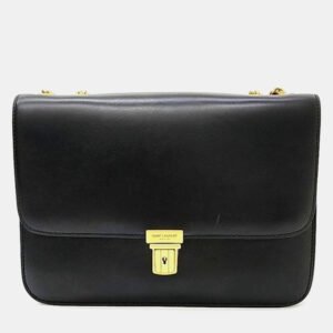 luxury-women-saint-laurent-paris-used-handbags-p1014059-006 Saint Laurent Black Leather Tuc Shoulder Bag