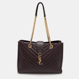 Saint Laurent Burgundy Matelass&eacute; Leather Monogram Shopper Tote
