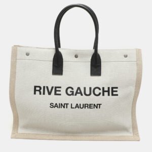 saint laurent two tone beige canvas large rive gauche tote