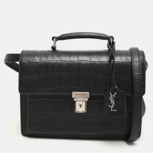 luxury-women-saint-laurent-paris-used-handbags-p1145001-014 Saint Laurent Black Croc Embossed Leather High School Top Handle Bag