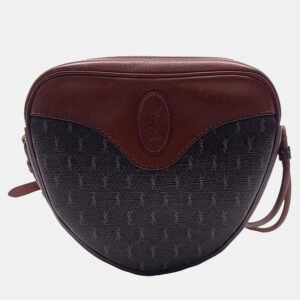 Saint Laurent Paris Brown Canvas and Leather Coeur Bag