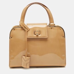 Saint Laurent Beige Patent Leather Uptown Frame Satchel
