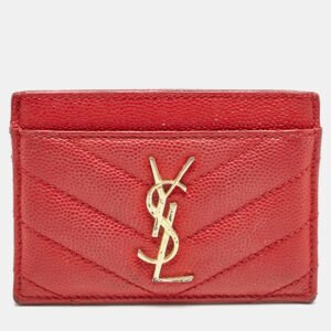 Saint Laurent Red Matelass&eacute; Leather Monogram Card Holder