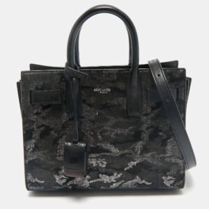 Saint Laurent Black Camo Suede and Leather Nano Classic Sac De Jour Tote