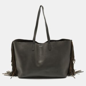 Saint Laurent Grey Leather Fringe E/W Shopping Tote