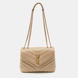 luxury-women-saint-laurent-paris-used-handbags-p1160090-007 Saint Laurent Beige Matelassé Leather Small Loulou Shoulder Bag