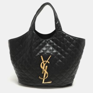 Saint Laurent Black Quilted Leather Maxi Icare Shopping Tote