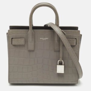 Saint Laurent Grey Croc Embossed Leather Nano Classic Sac De Jour Tote