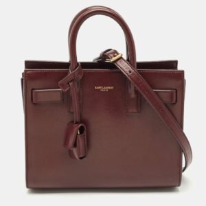 Saint Laurent Burgundy Leather Nano Classic Sac De Jour Tote