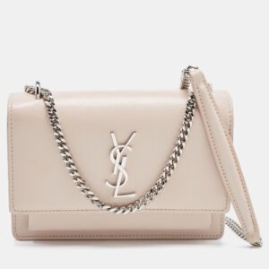 Saint Laurent Light Pink Leather Sunset Wallet On Chain