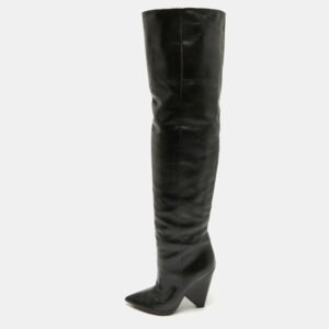 Saint Laurent Black Leather Over The Knee Boots Size 39