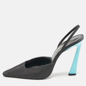 luxury-women-saint-laurent-paris-used-shoes-p1139720-010 Saint Laurent Black/Blue Fabric Blade Slingback Pumps Size 38