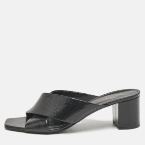 Saint Laurent Black Texture Leather Loulou Criss Cross Mules Size 41
