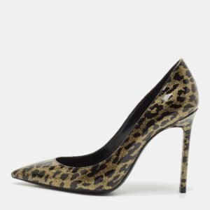 saint laurent black/gold animal print patent leather anja pointed toe pumps size 38