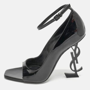 saint laurent black patent leather opyum peep toe pumps size 36