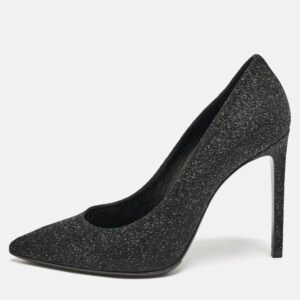 saint laurent black glitter and textured leather pointed toe pumps size 38