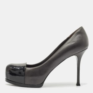 Saint Laurent  Black/Grey Leather And Patent Tribtoo Platform Pumps Size 41