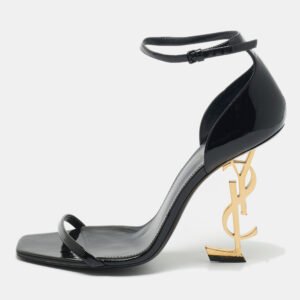 Saint Laurent Black Patent Leather Opyum Ankle Strap Sandals Size 40.5