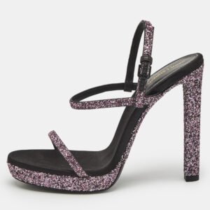 Saint Laurent Pink Glitter Hall Ankle Strap Sandals Size 38