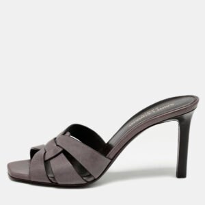 Saint Laurent Mauve Leather Tribute Slide Sandals Size 37