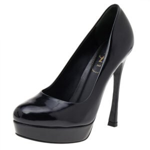 Saint Laurent Black Leather Round Toe Platform Pumps Size 36.5