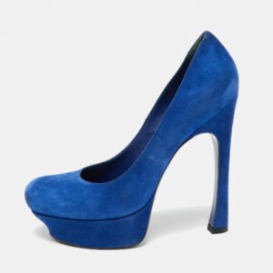 Saint Laurent Royal Blue Suede Palais Platform Pumps Size 39