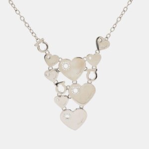 Salvatore Ferragamo Hearts Crystals Silver Tone Necklace