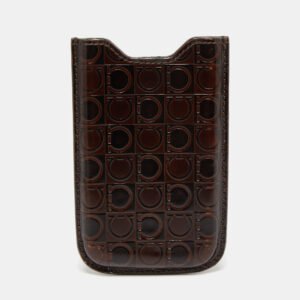 Salvatore Ferragamo Brown Gancio Embossed Glossy Leather Phone Cover