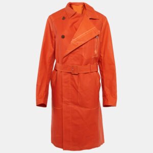 Salvatore Ferragamo Orange Coated Cotton Belted Coat XL