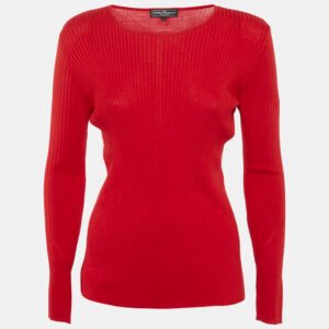 Salvatore Ferragamo Red Cashmere & Silk Knit Jumper L